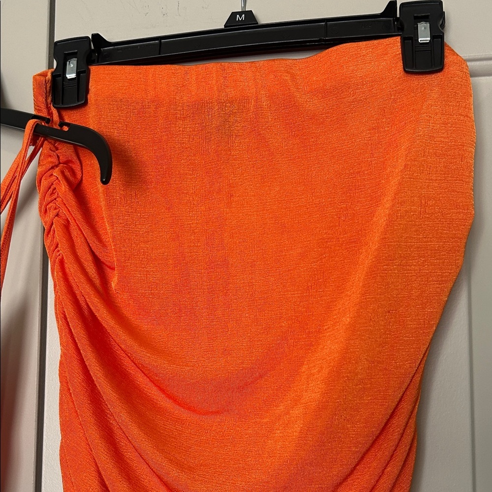 Shein Vibrant Orange Ruched Crop Top & Skirt 2 Piece Set - Picture 2 of 8